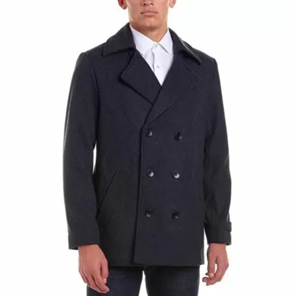 Ike Behar Wool-Blend Double-Breasted Peacoat - Navy
